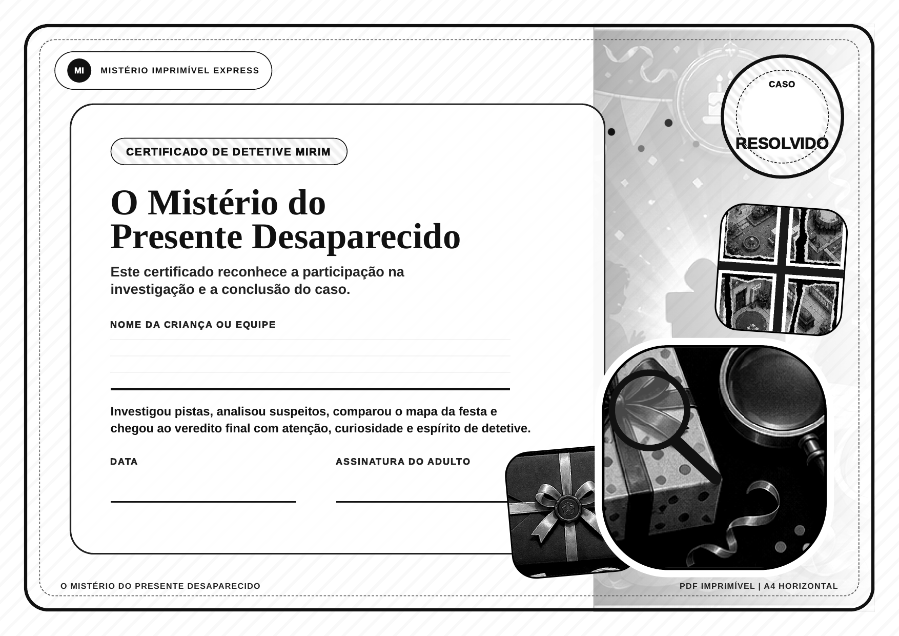 Certificado preto e branco