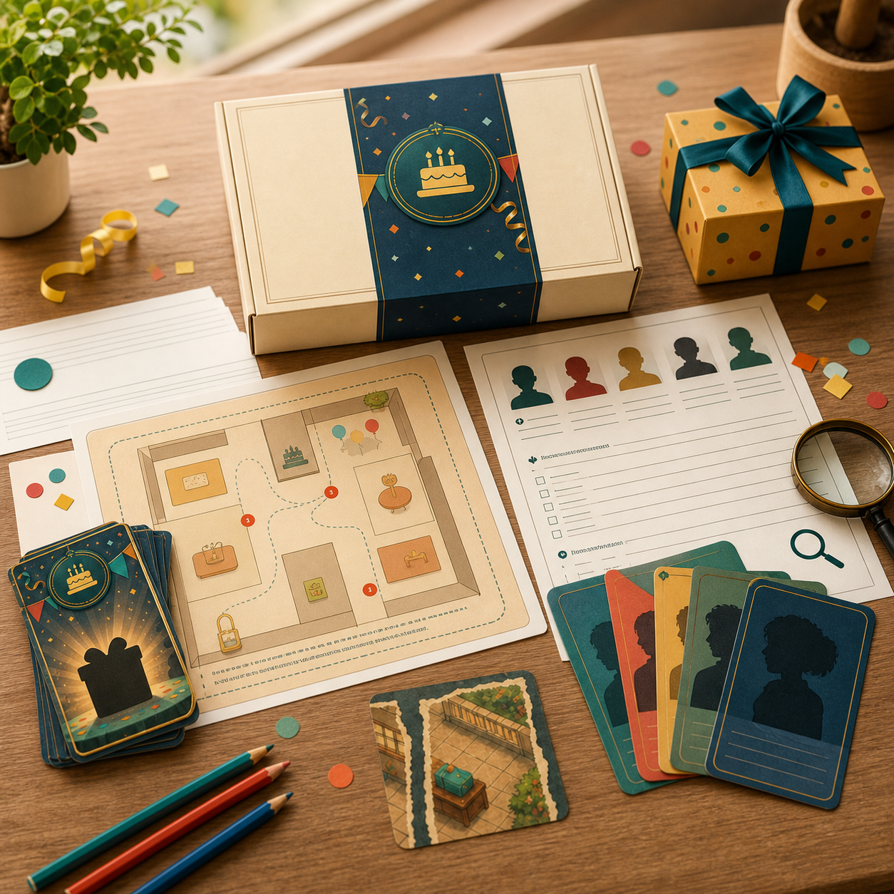 Mockup premium do kit O Mistério do Presente Desaparecido